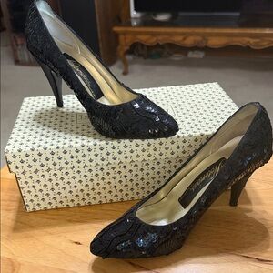Nordstrom Black Lace and beaded Heels
